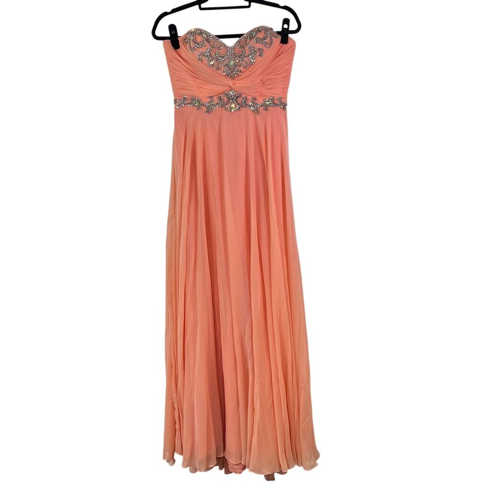Cache Beaded Apricot Peach Prom Dress size 8 Strapless Empire Waist Y2K New READ